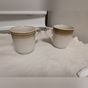 Noritake Stoneware Vintage Japan Ceramic Mugs Set Of 2 White Beige Brown MCM